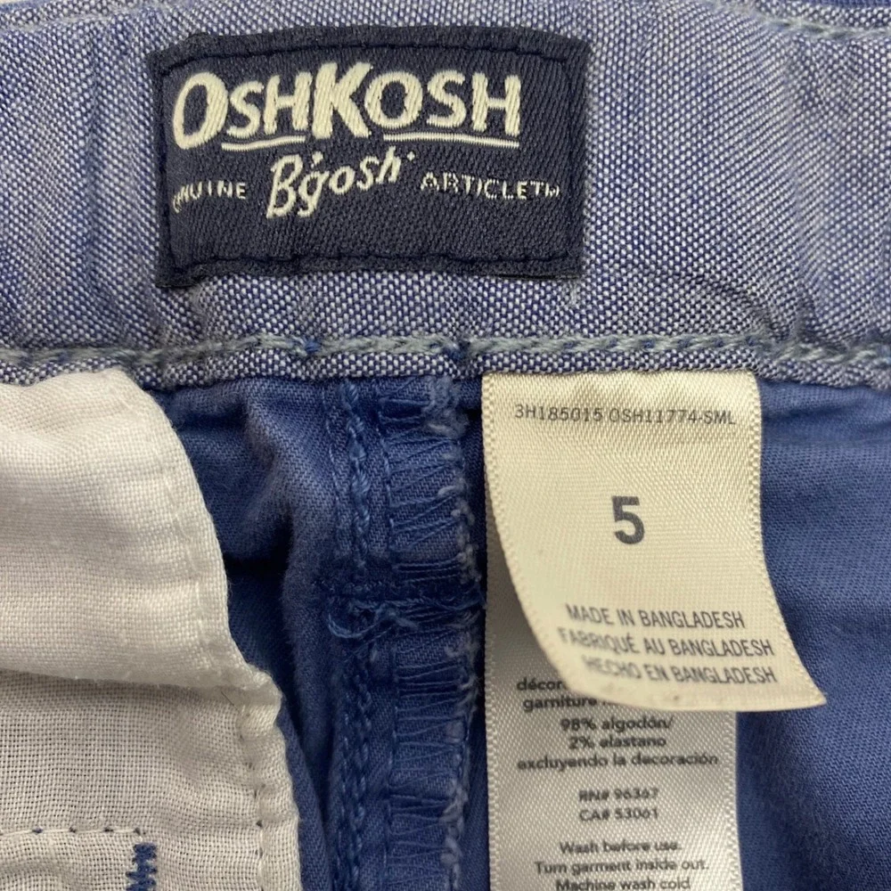 OshKosh B'gosh Kids Blue Chino Shorts Size 5 Adjustable Waist‎ Stretch